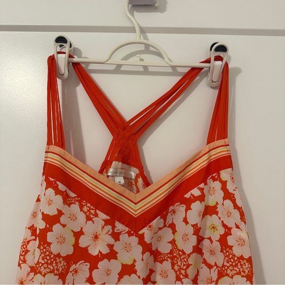 LC Lauren Conrad Orange White Floral Strappy Flowy Tank Top Size Medium Women’s - Picture 13 of 13